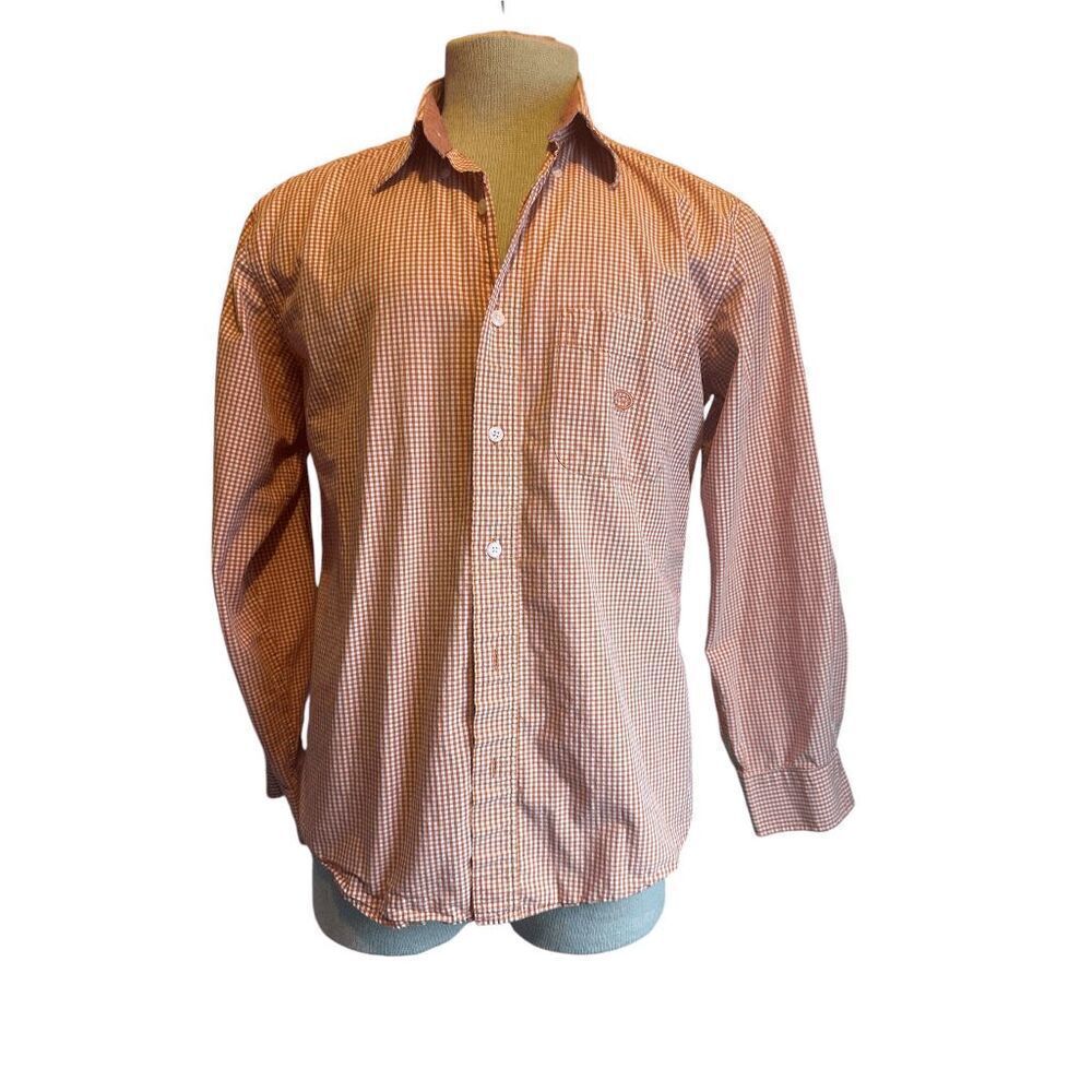 Oscar De La Renta Men’s Plaid Shirt Button Down Sz M Pocket Accent Orange & Whit